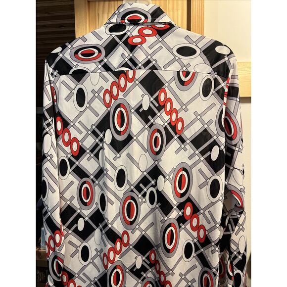Enro Vintage Men’s M Gray Red Abstract Long Sleeve Button Down Nylon Disco Shirt - Picture 10 of 12